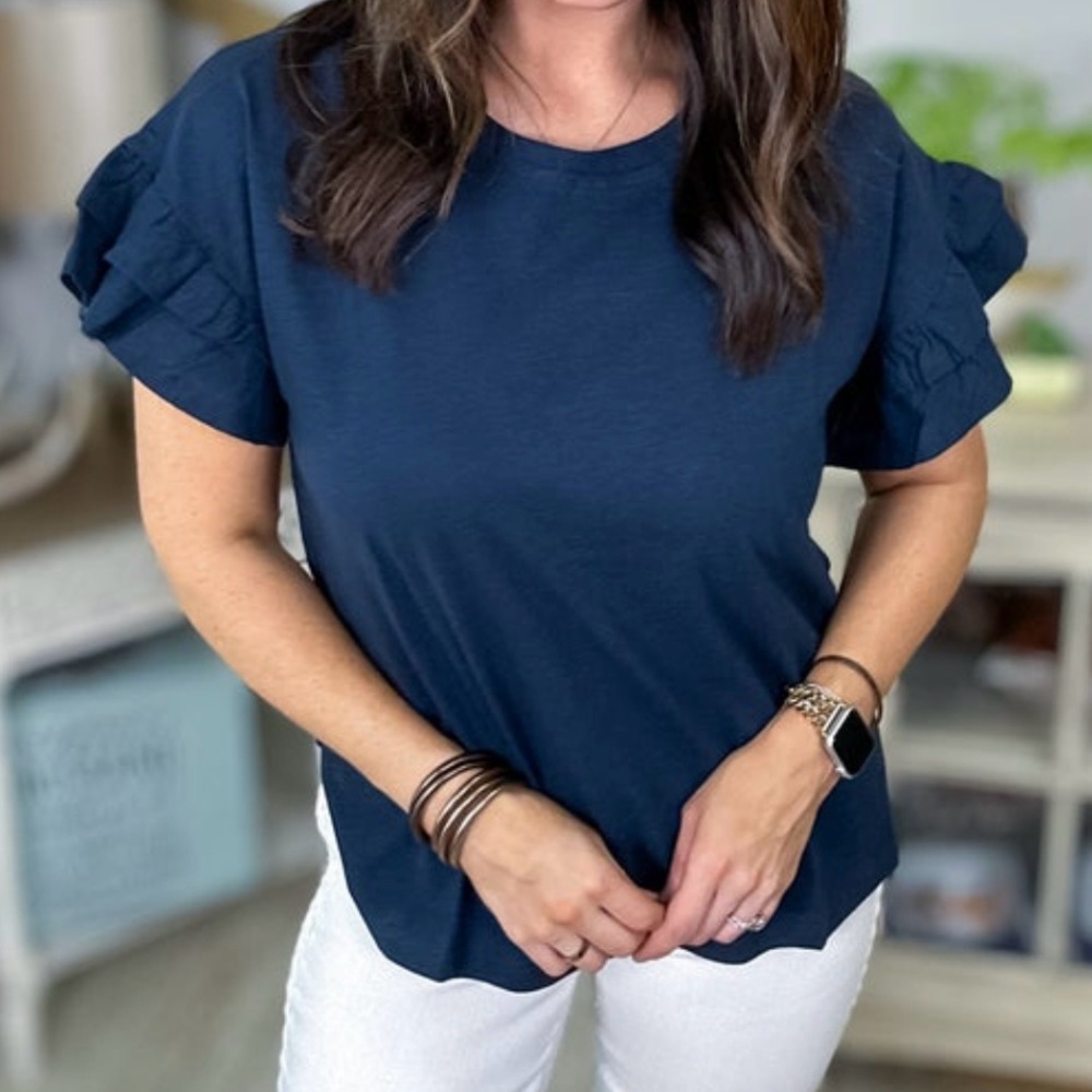 Cotton Bleu Short Sleeve Ruffle Top